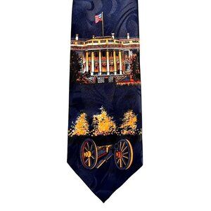 The White House Mens Tie Flag Patriotic Cannon Navy Blue Necktie Mode Fashion